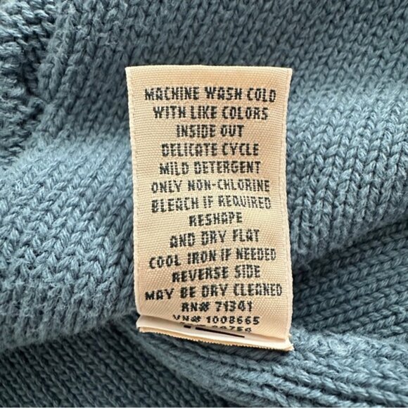 LL Bean Cable Knit Turtleneck Sweater Pullover Thick Cotton Fisherman Teal - Picture 8 of 10